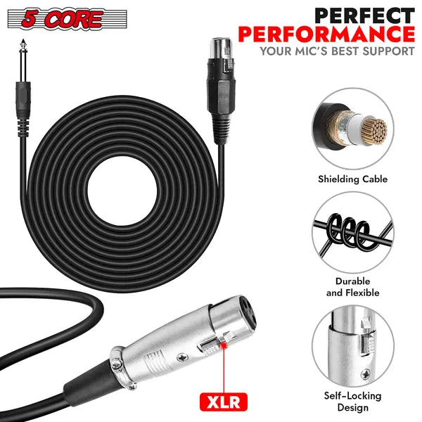 5 CORE Microphone Dynamic Vocal Handheld Mic Cardioid Unidirectional Microfono W On Off Switch + XLR Audio Cable For Singing Karaoke Public Speaking & Parties - PM-286