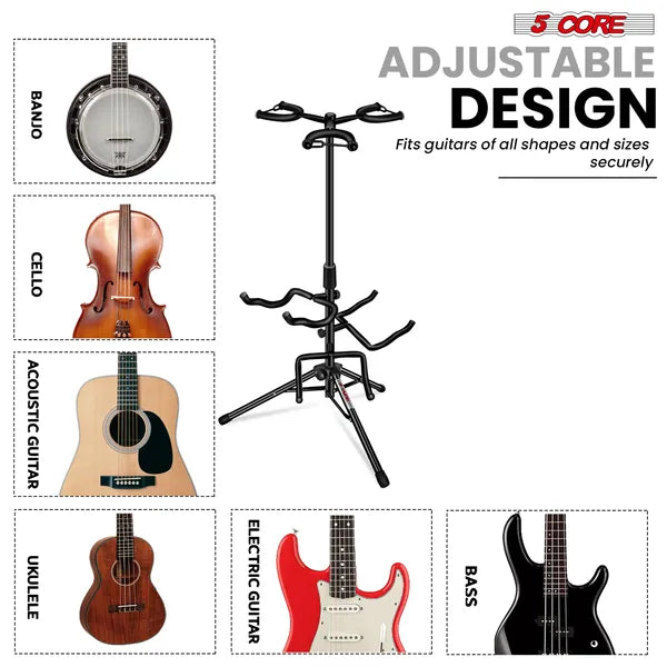 5 Core Guitar Stand Adjustable Triple Guitars Stands Floor W Neck Holder For Acoustic Electric Bass