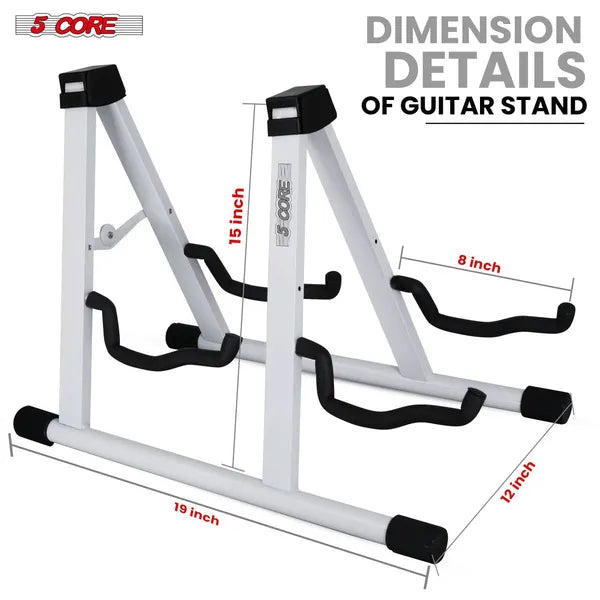 5 CORE Double Guitar Stand Floor Adjustable Heavy Duty A Frame Universal Folding Acoustic Electric Bass Mandolin Banjo Violin Holder Multiple Folding Stands For On Stage Studio Easy Assembly WHITE
