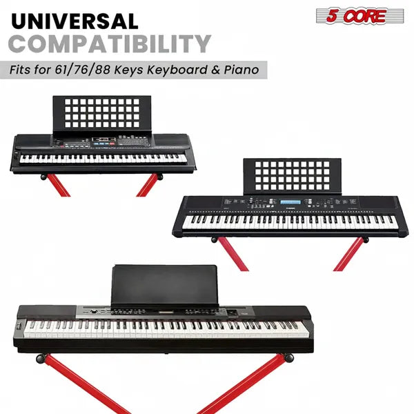 5 Core Keyboard Stand Dual X Shape Adjustable Foldable Portable Key Board Stands W Locking Strap