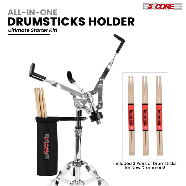 5 Core Drum Practice Pad Set 12" Adjustable Snare Drumming Stand Double Sided Silent Drummer Kit - DPAD COMBO BLK