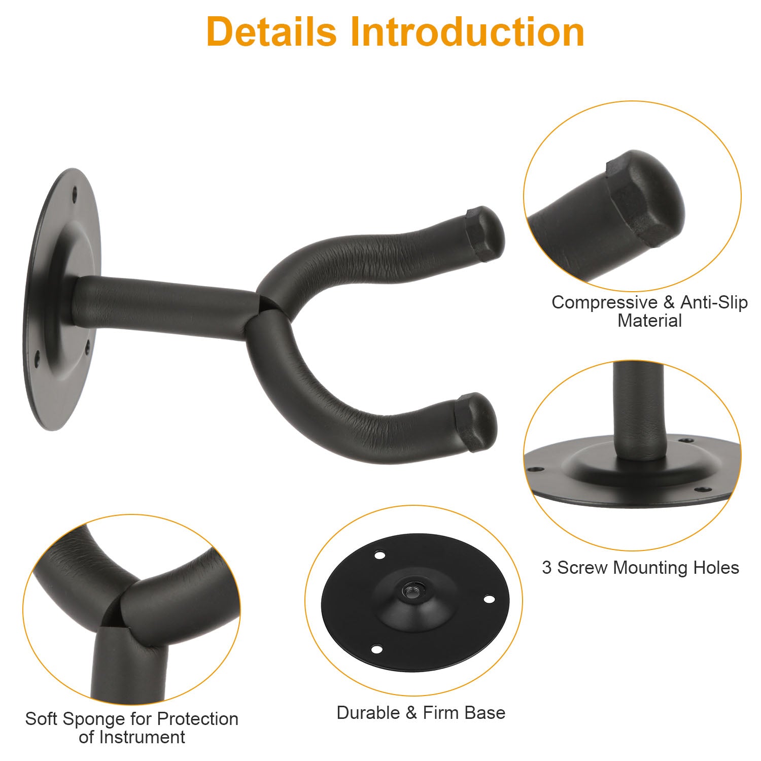 Premium Guitar Wall Mount Hanger - Padded Steel Bracket for Electric & Acoustic Guitars