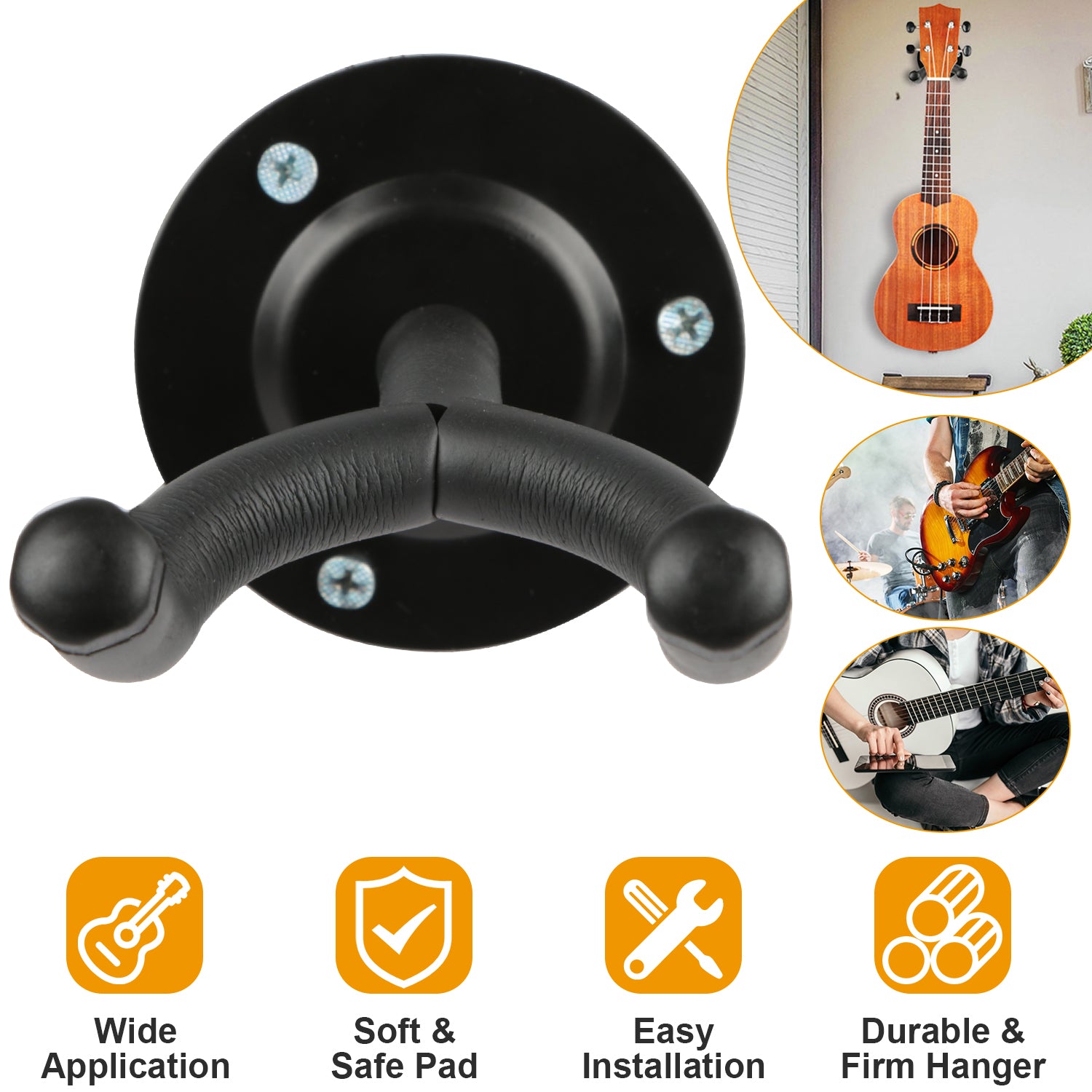 Premium Guitar Wall Mount Hanger - Padded Steel Bracket for Electric & Acoustic Guitars