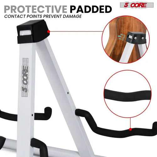 5 CORE Double Guitar Stand Floor Adjustable Heavy Duty A Frame Universal Folding Acoustic Electric Bass Mandolin Banjo Violin Holder Multiple Folding Stands For On Stage Studio Easy Assembly WHITE