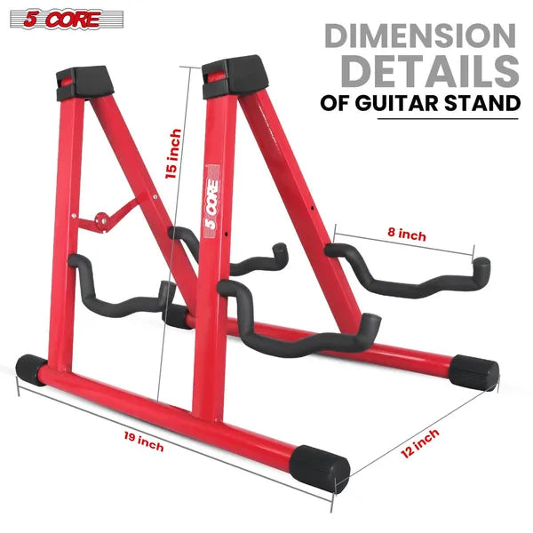 5 CORE Double Guitar Stand Floor Adjustable Heavy Duty A Frame Universal Folding Acoustic Electric Bass Mandolin Banjo Violin Holder Multiple Folding Stands For On Stage Studio Easy Assembly RED
