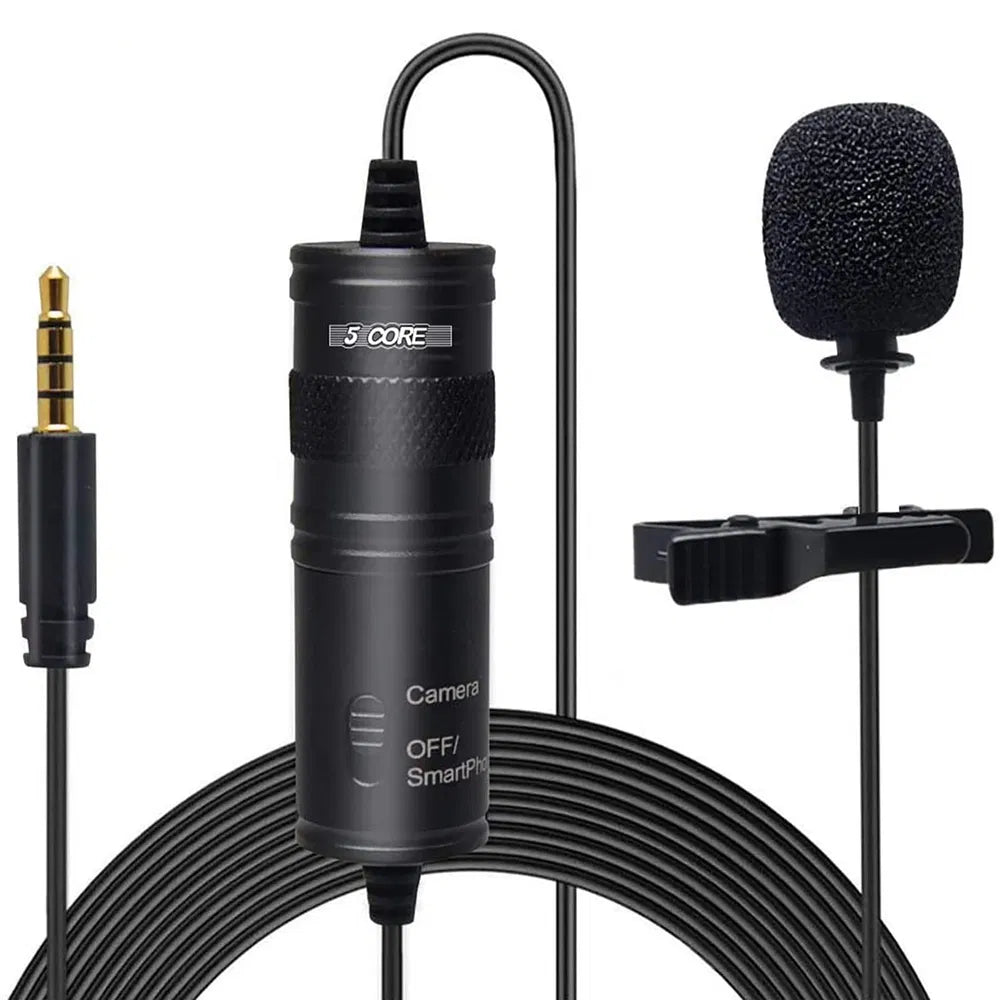5 Core Professional Omnidirectional Lavalier Microphone 3.5mm Clip-On Lapel Mic For Smartphone DSLR Camera PC Interview Video Camcorders Audio Recorder Cm 001